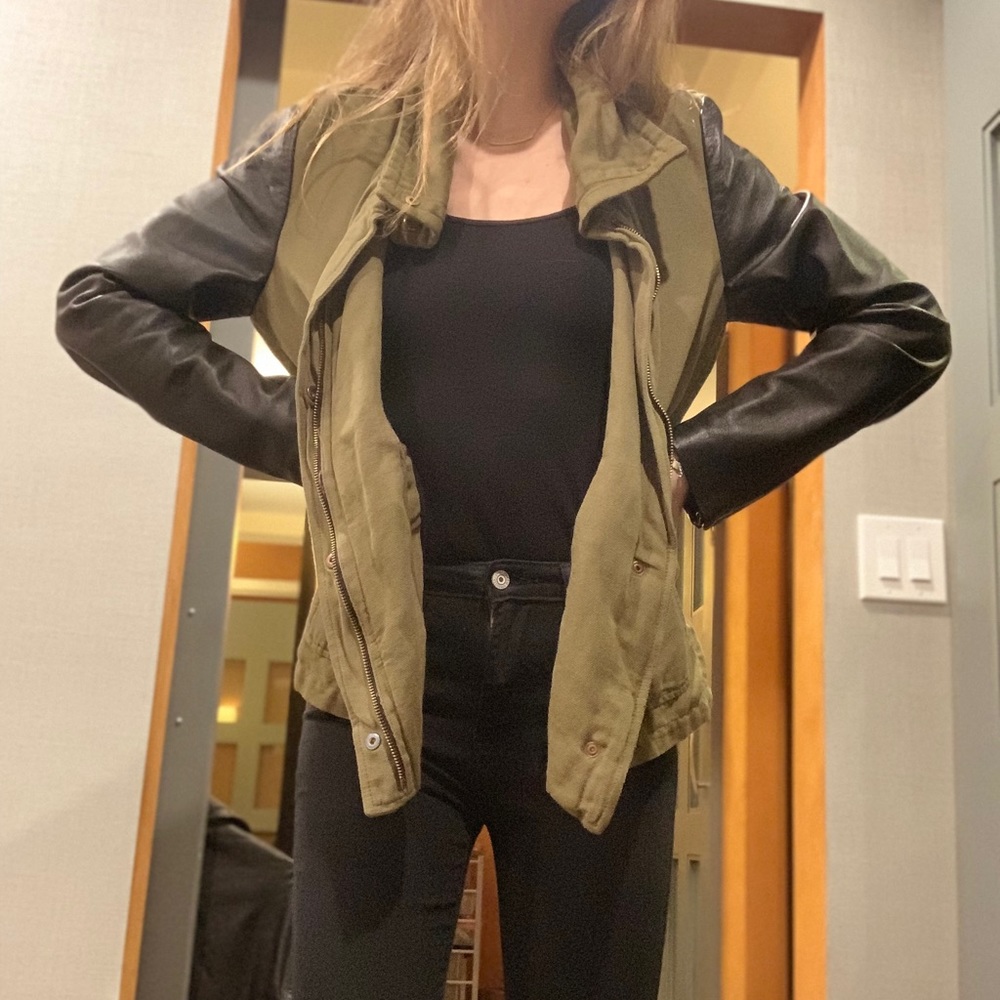 Zara army green and faux leather jacket